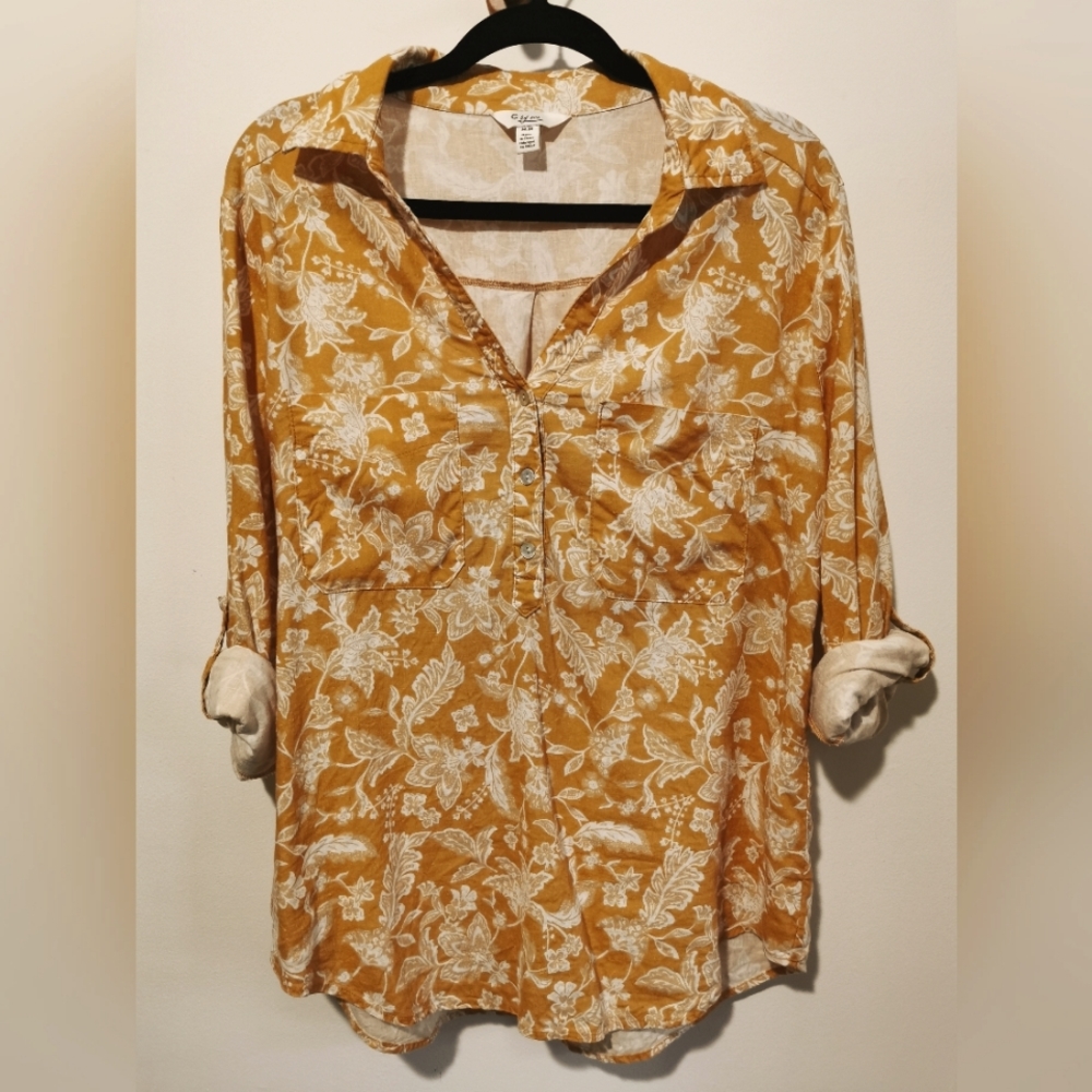 Yellow Linen Blend Blouse Size M